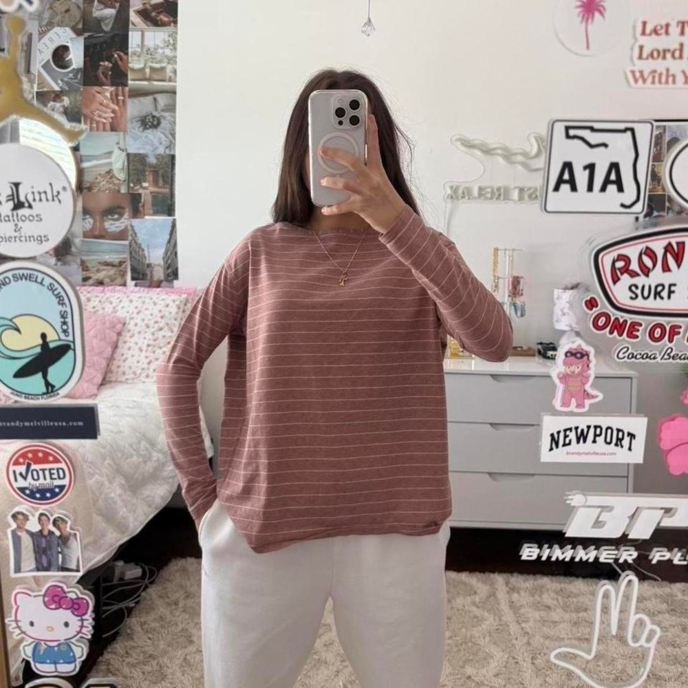 pink and white‎ striped lululemon long sleeve top